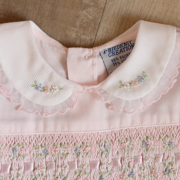 Pink Smocked Dress Feltman Brothers Friedknit 3 Months Organza Trim RARE NWT - Picture 2 of 5